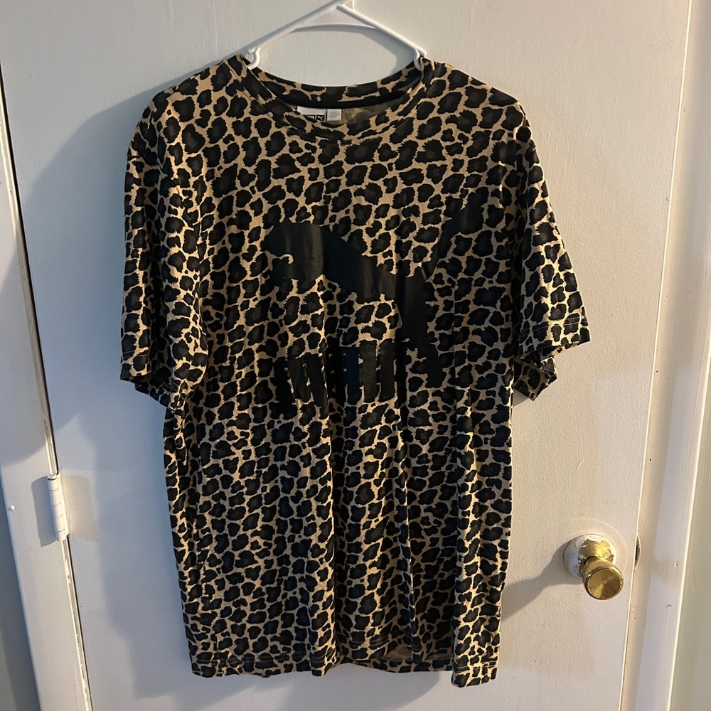 Puma Black and Brown Short Sleeve Animal Print Tee